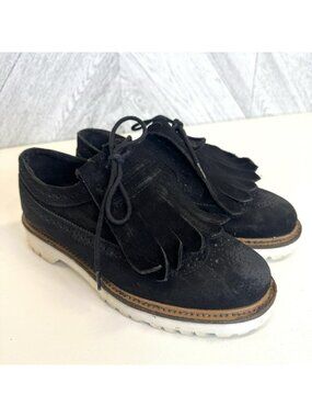 Dr. Martens Docs Oxford Kiltie Wingtip Shoes 22142 Black Suede Womens US Size 7